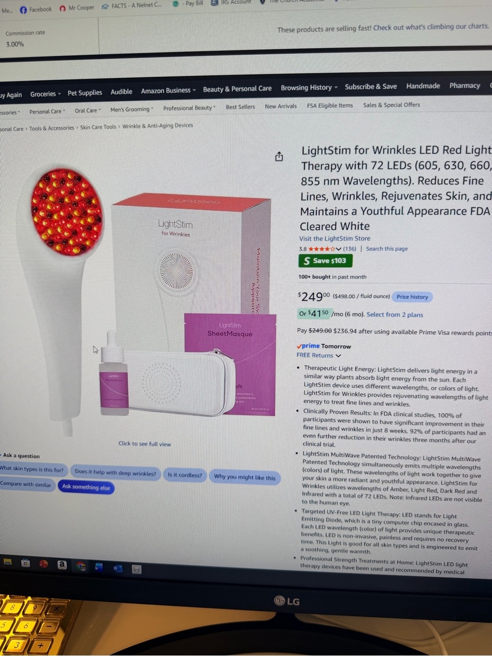 for Wrinkles Red LED Light Therapy Device — White
